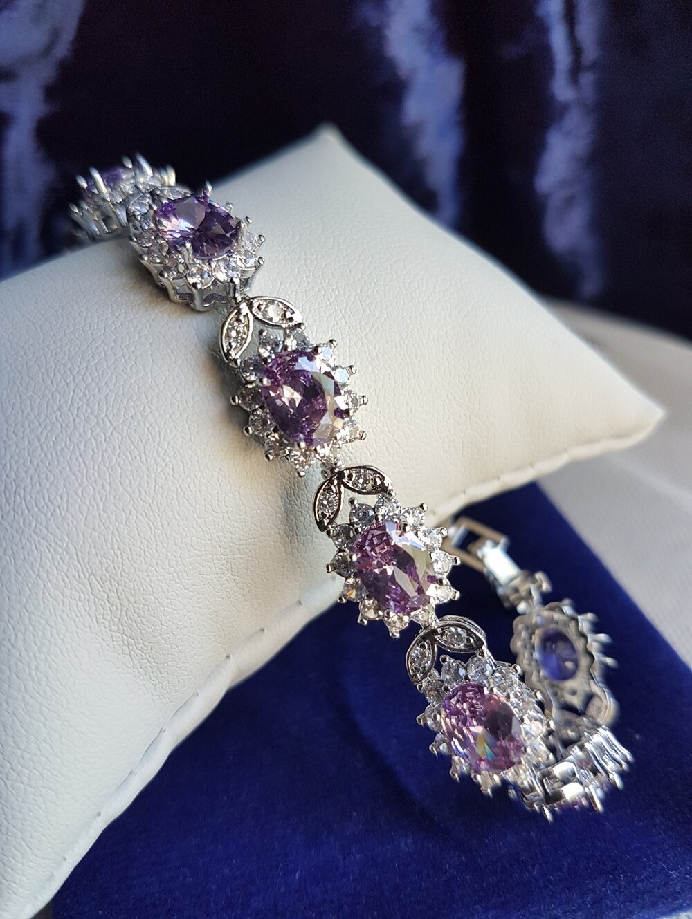 Swarovski Elements 925 Sterling Silver Purple Amethyst Diana Tennis Bracelet NEW